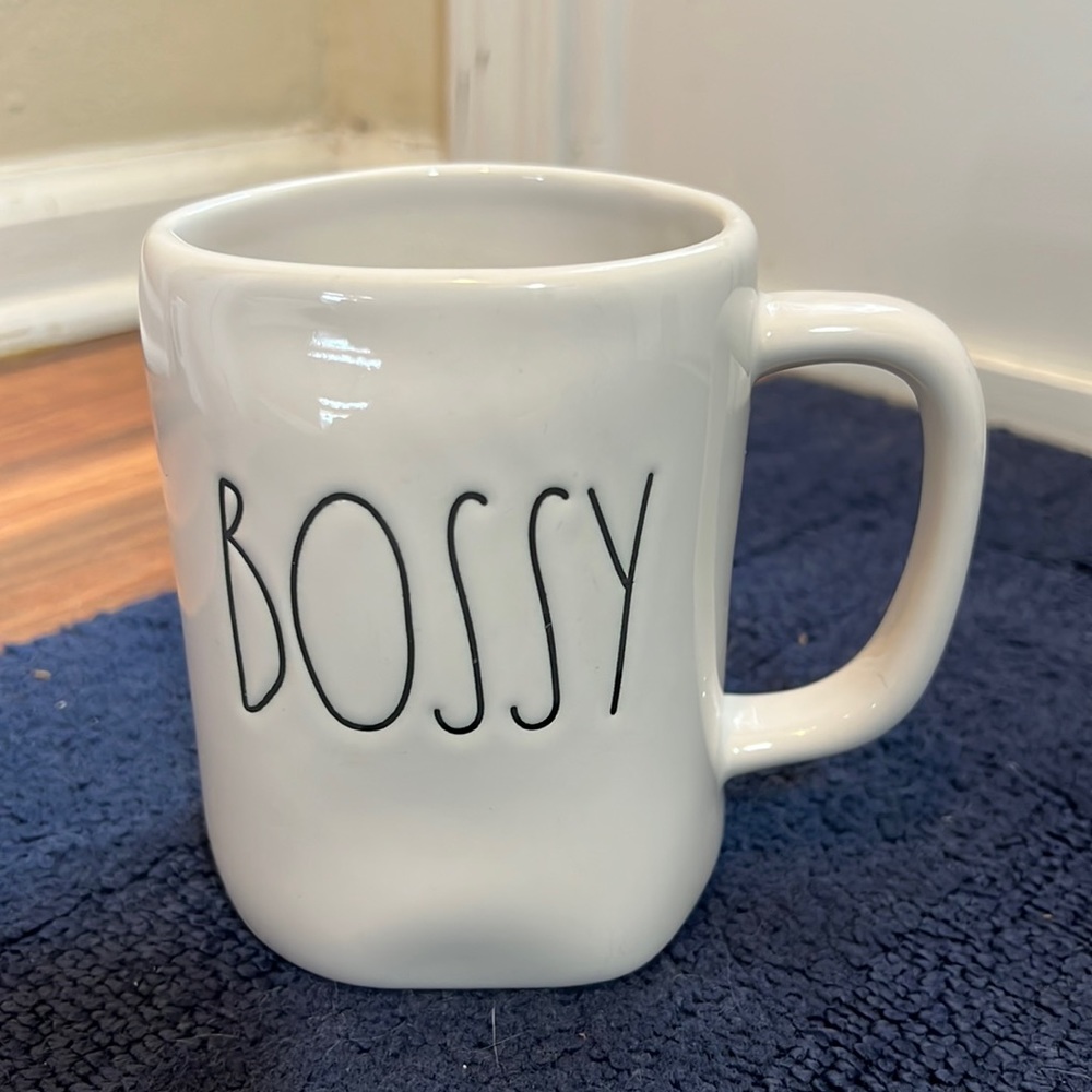 Rae Dunn BOSSY Ceramic 16oz Mug White